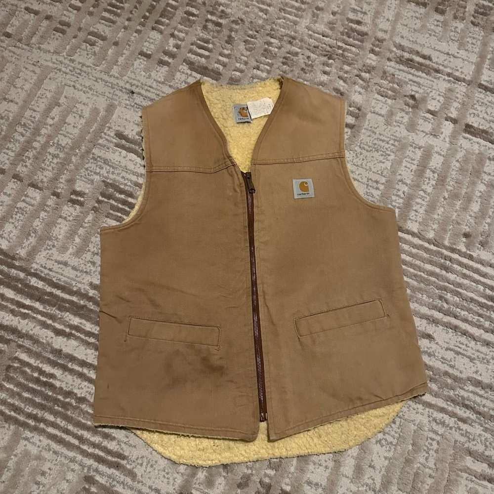 Vintage Carhartt Tan duck Sherpa lined Vest western y2k trucker vest